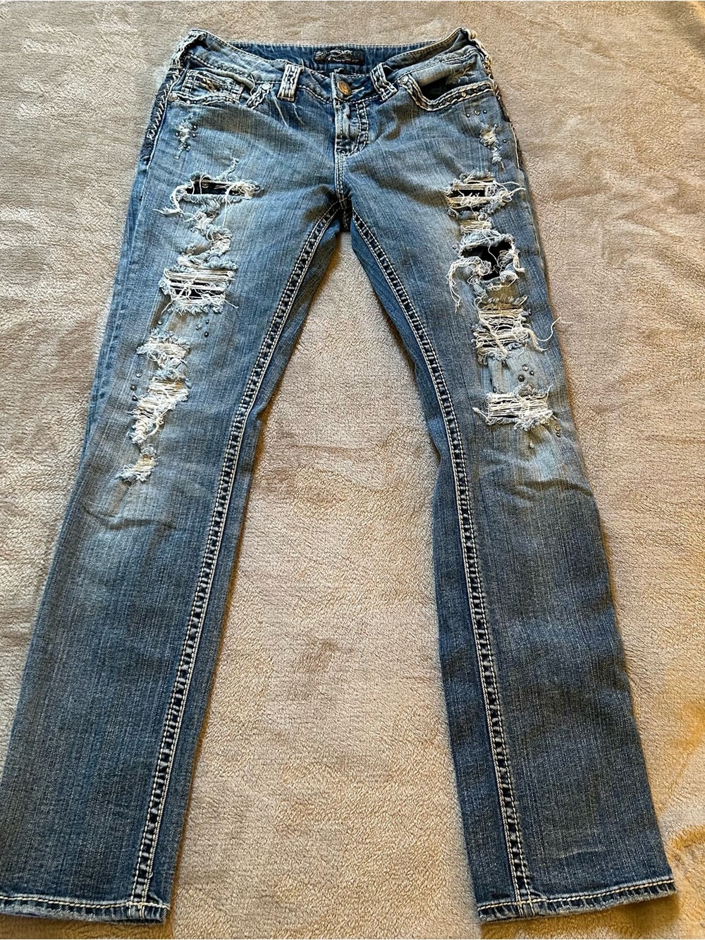 Silver Suki Flap Slim Jeans Distressed Size W29/L31